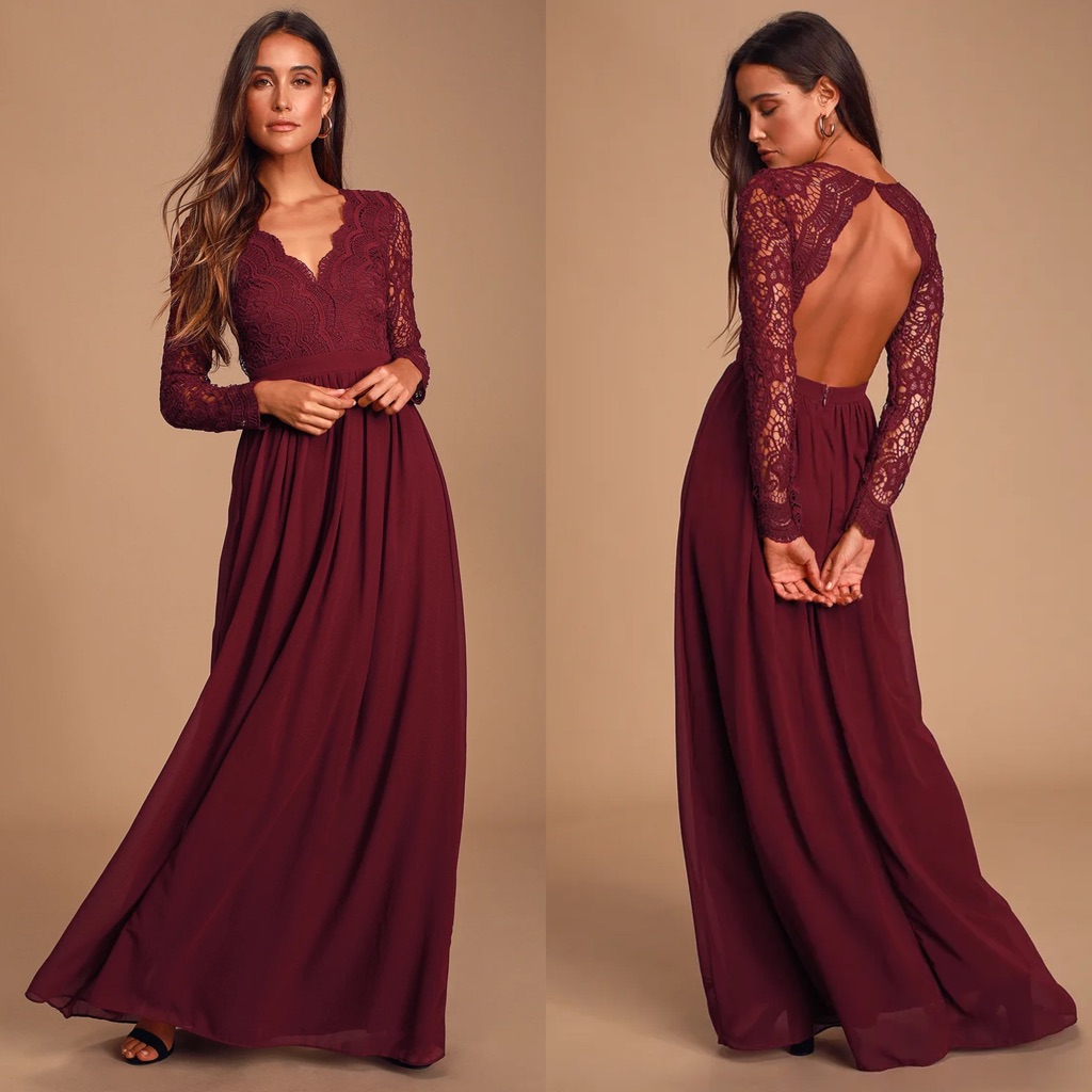 Lulus Awaken My Love Long Sleeve Crochet Lace Maxi Dress Holiday Evening Gown